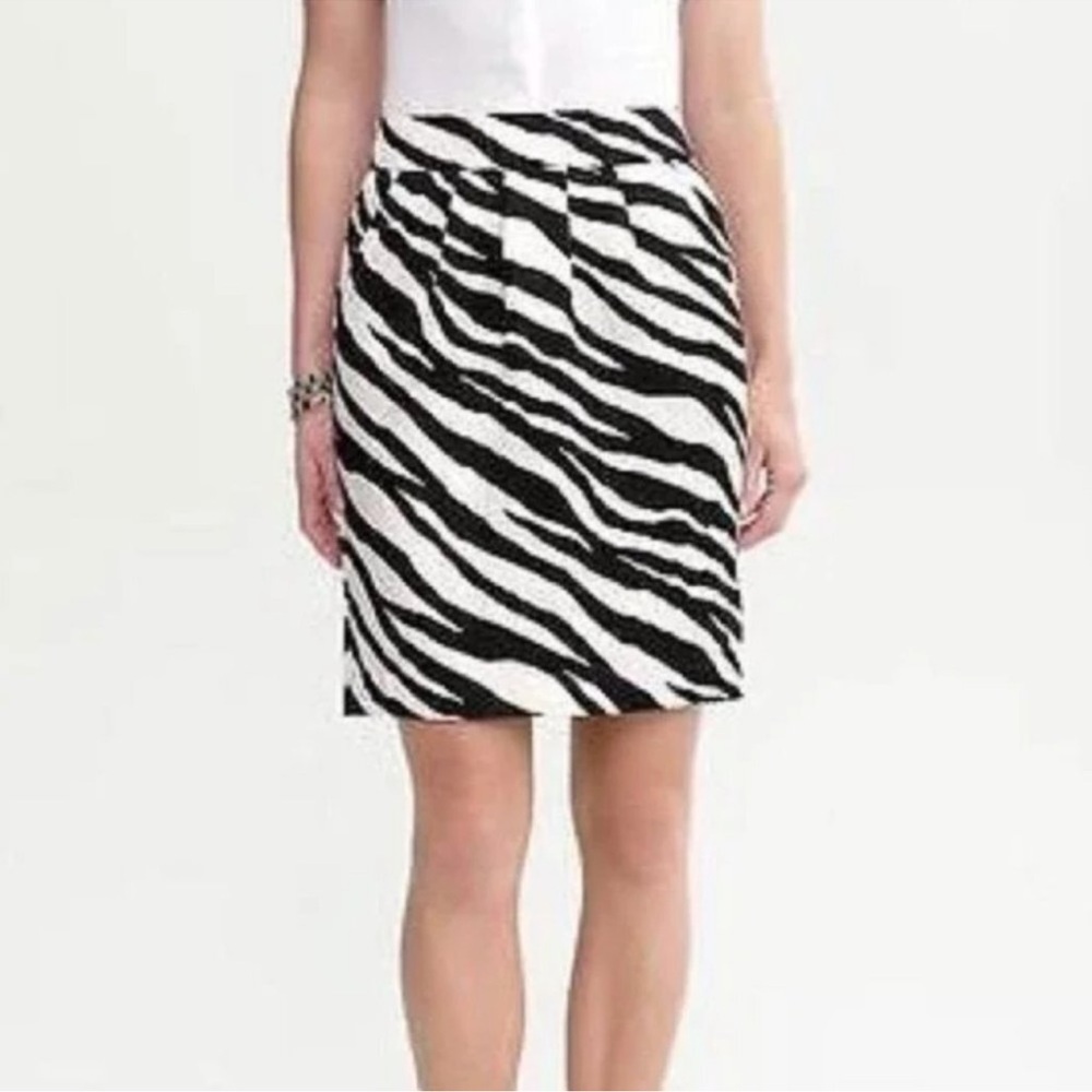 Banana Republic Miranda Linen Blend Black and White Zebra Pencil Skirt Size 0